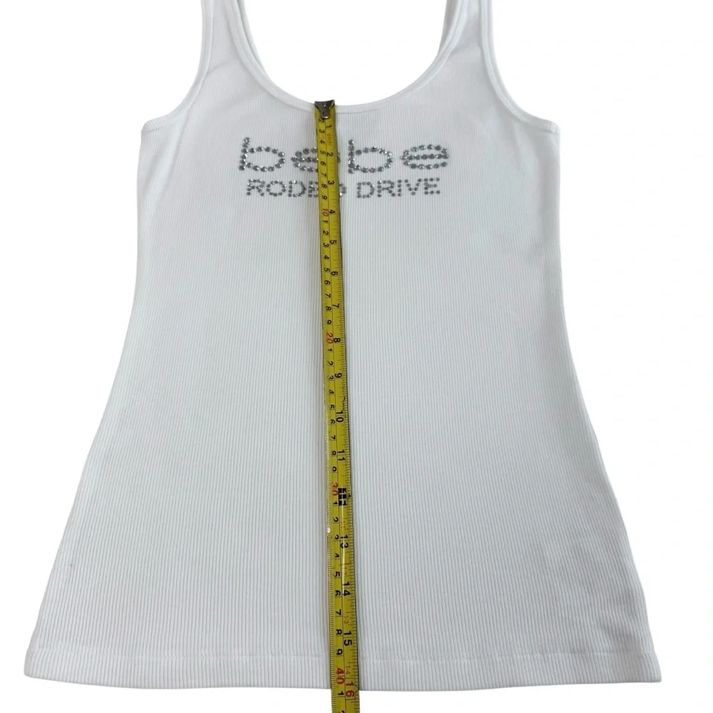 Bebe Logo Rodeo Drive White Tank Top Size M - Picture 10 of 14